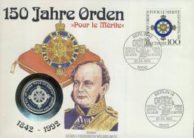 NSZK 1992. "150 éves a Pour le Mérite kitüntetés" Ag emlékérem 12,5g érmés bélyeges borítékon, elsőnapi bélyegzővel T:PP Ismertetővel!