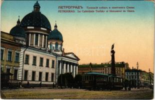 Saint Petersburg, St. Petersbourg, Petrograd; La Cathédrale Troizky et Monument de Gloire / cathedral, tram (EK)