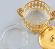 Díszes cukortartó, dupla üveg betéttel, jelzés nélkül, hibátlan m: 10 cm