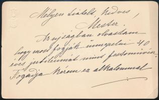 1930. II. 7. Sikorska Zsolnay Júlia (1856-1950) autográf gratuláló sorai Kézdi-Kovács László (1864-1942) festőművészhez, festőművészi pályája 40 éves jubileuma alkalmából. Két kézzel írt oldal, dombornyomott címeres kártyán, Sikorska Zsolnay Júlia autográf aláírásával, kártya széle kissé sérült.