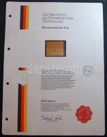 NSZK 1949. 1Pf "Brandenburgi kapu" modern aranyfóliás kiadásban, ismertető tanúsítvánnyal! Csak 9999db!