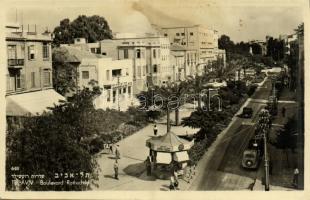 1950 Tel-Aviv, Boulevard Rothschild, street view with automobiles, bank (fl)