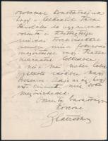 cca 1930 Glatz Oszkár (1872-1958 festőművész, a Képzőművészeti Főiskola tanára autográf gratuláló le...