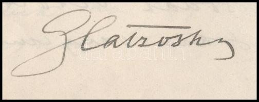 cca 1930 Glatz Oszkár (1872-1958 festőművész, a Képzőművészeti Főiskola tanára autográf gratuláló le...