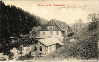 1906 Hahnenklee, Gruss von der &quot;Untermühle&quot; / spa, hotel, inn (EK)