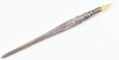 Duravel tollszár, szecessziós ezüst (Ag) szárral. Jelzett, bruttó: 10,5 g, h: 16 cm. Műanyag tokban.