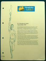 "IX. Olimpiai játékok-Amszterdam 1928" 1 1/2c-30c komplett sor, összesen 8db klf aranyfóliás bélyeg, ismertető tanúsítvánnyal! Csak 4999db!