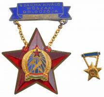 ~1950. Szakma kiváló műszaki dolgozója - Kohászat Rákosi-címeres zománcozott kitüntetés hátlapon 72353 sorszámmal, miniatűrrel, eredeti tokban T:2 patina