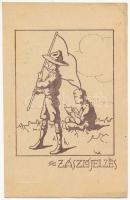 Zászlójelzés. Magyar Cserkész kiadása / Hungarian boy scout art postcard (EK)