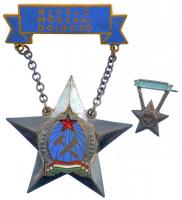 ~1950. Kiváló műszaki dolgozó Rákosi-címeres zománcozott kitüntetés miniatűrrel, eredeti tokban T:2 patina