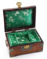 Kínai jádeberakásos fa ékszeres, doboz, kopott, 23x17x11cm