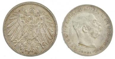 Német Birodalom 1914A 1M Ag "II. Vilmos" + Ausztria 1914. 1K Ag "Ferenc József" ...