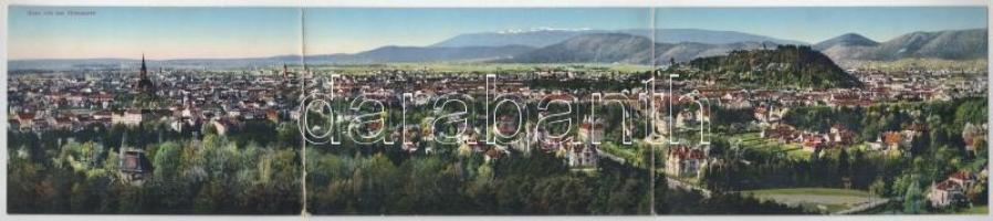 Graz von der Hilmwarte. 3-tiled folding panoramacard (bent til broken)