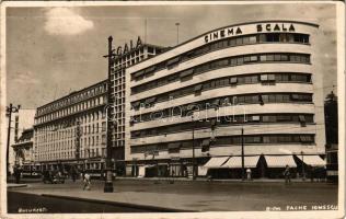 1938 Bucharest, Bukarest, Bucuresti, Bucuresci; Bdul Tache Ionescu / street view, Cinema Scala, Citroen, tram, automobile, shops. photo (fa)