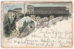 1895 (Vorläufer!!!) Salzburg, Gruss vom Schafberg. Schafberg Hotel, Schafberg-Bahn / hotel, rack railway. Druck v. Louis Glaser Art Nouveau, floral, litho (b)