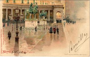 1900 Napoli, Naples; Piazza Plebiscito / square, monument. litho (EK)