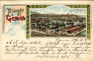 1896 (Vorläufer!) Genova, Genoa; Panorama da Villa Rosazza / port, railway station. Carlo Ottavo Hayd. Art Nouveau, floral, litho (EK)