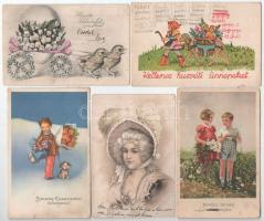 15 db RÉGI motívum képeslap vegyes minőségben: üdvözlő és művész / 15 pre-1945 motive postcards in mixed quality: art and greetings