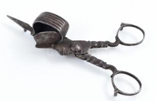 Antik fém gyertyakoppintó, XIX. sz. vége/XX. sz. eleje, kopott, m: 15,5cm