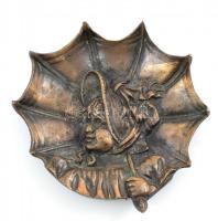 Jelzés nélkül: Hollanf figurális tálka, bronz, kopott, d: 12 cm