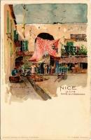 Nice, Nizza; La Cité, Entrée de la Poissonnerie / entrance to the fish market. Carte Postale Artistique de Velten No. 453. Lit. E. Nister litho s: Manuel Wielandt (EK)