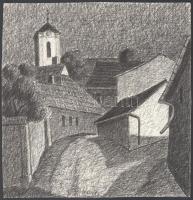 Ujváry Lajos (1925-2006): Szentendre. Tus, papír, jelzett. 27,5x26,5 cm
