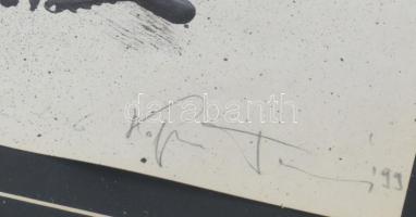 Kopasz Tamás (1958- ): Válaszra várva, 1999. Olaj, papír, jelzett, üvegezett fa keretben, 42x29,5 cm