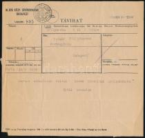 1939 Főállatorvos értesítése táviratilag, sertéspusztulás miatt a gyáli uradalomból