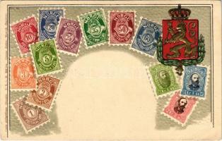 Norge / Norwegian set of stamps and coat of arms. Carte philatélique Ottmar Zieher No. 28. Emb. litho (lyuk / pinhole)