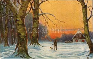 1917 Hunter art postcard, winter