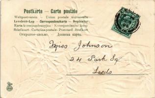 1904 Highlander folklore art postcard with lady. Art Nouveau, floral, Emb. litho with real silk (EK)