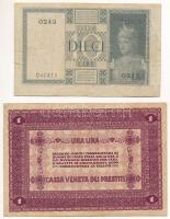 Olaszország / Velence / Osztrák-magyar megszállás 1918. 1L + Olaszország 1935. 10L T:III 
Italy / V...