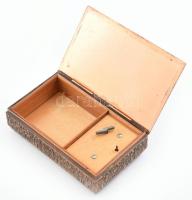 Retró fém zenélő doboz, réz, működik, 16x10x4,5 cm