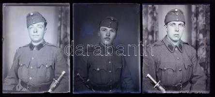 cca 1920-1940 Katonafotók a Horthy-korszakból IV., 5 db negatív üveglemezen, 12x9 cm
