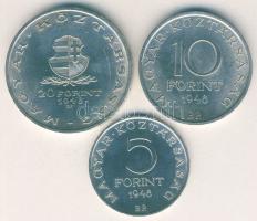 1948. 5Ft+10Ft+20Ft Ag "Petőfi, Széchenyi, Táncsics-Szabadságharc" sor T:2 apró ph