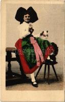 1903 Trachtenkarte Nr. 4. / Alsatian folklore, lady in folk costume. Jul. Manias & Cie. (Strassburg i. Els.) (EK)