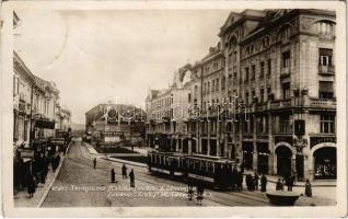 1933 Temesvár, Timisoara; Cetate, Piata Sf. Gheorghe / Innere Stadt, Skt. Georgsplatz / tér, villamos, Krayer üzlete / square, tram, shops (EK)