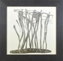 Ferdics Béla (1968-): Figurák (cím nélkül). Ceruza, papír. Jelezve balra lent. 39x39 cm. Üvegezett fakeretben /