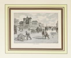 Bálint Benedek (1860-1920): Keleti pályaudvar, 1890. Rotációs fametszet, papír, jelzett a metszeten. Paszpartuban. 12,5x18,5 cm