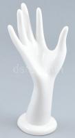 Fehér mázas fajansz kéz, gyűrűtartó. Jelzés nélkül, mázrepedésekkel, m: 19 cm