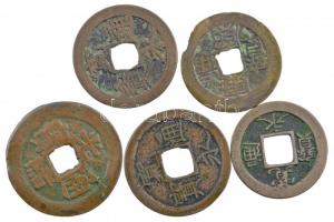 Kínai Császárság ~19. századi 5xklf Cu cash T:2-,3 Chinese Empire ~19th century 5xdiff Cu cash C:VF,F