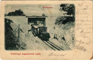 1900 Budapest XII. Svábhegy, Fogaskerekű vasút gőzmozdonya híd alatt (EK)