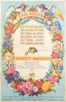 cca 1920 Házi Áldás nemzet imádsággal, Földes Imre (1881-1948) irredenta grafikája, hajtott, szakadással, 45×29,5 cm