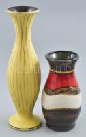 2 db retró német csíkos váza, mázas kerámia, jelzett, kis kopással, m: 23 cm, 14,5 cm
