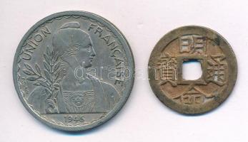 Francia Indokína 1946. 1P Cu-Ni + Vietnám / Minh Mang DN (1822-1841) 1c sárgaréz T:2,2- patina
Fran...
