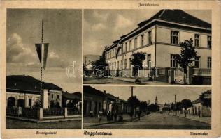 1943 Nagyberezna, Velykyi Bereznyi, Velky Berezny; Országzászló, Járásbíróság, utca, üzletek / Hungarian flag, district court, street view with shops (fl)