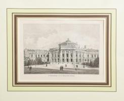Rudolf Bernt (1844-1914) után: A Franzensringre néző új Burg-színház Bécsben, 1885. Rotációs fametszet, papír, jelzett a metszeten. Paszpartuban. 12,5x19 cm