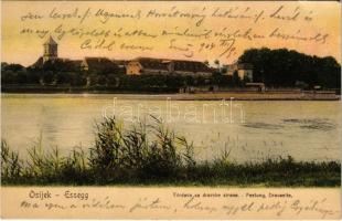 1904 Eszék, Essegg, Osijek; Tvrdava sa dravske strane / Festung, Drauseite / castle, Drava river / Dráva part, vár