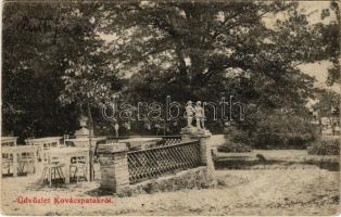 1909 Kovácspatak, Kovacov; Vendéglő kertje / restaurant garden (EK) + POSTAI ÜGYN.