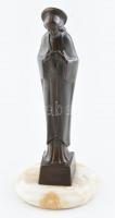 Jelzés nélkül: Art Deco Szűz Mária. Öntött, patinázott bronz, ónix talapzaton, m: 23 cm